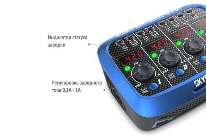 Зарядний пристрій SkyRC Quattro Micro з/БЖ кватро для 1S Li-Pol акумуляторів (SK-100079)