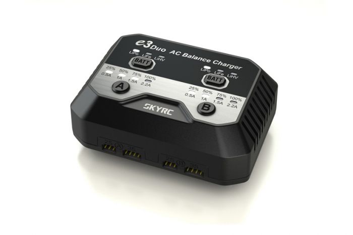 Зарядний пристрій дуо SkyRC e3 duo 20Wx2 2.2A з/БЖ для Li-Pol/Li-Fe/Li-HV 2-3S акумуляторів (SK-100164)