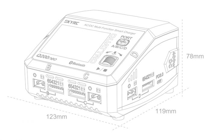 Зарядний пристрій кватро SkyRC Q200neo 200W/400W з/БЖ універсальний (SK-100197)