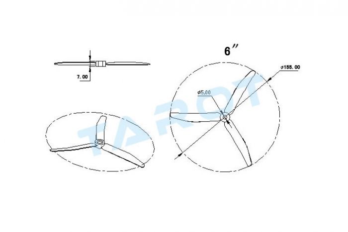 Пропелери Tarot 6045 3-лопатеві 2шт чорні (TL300E15)