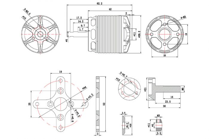 Мотор T-Motor AS2820 KV880 3-4S 626W для літаків