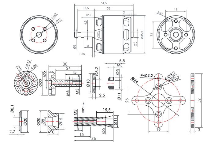 Мотор T-Motor AT2814 KV1050 3-4S 700W для літаків
