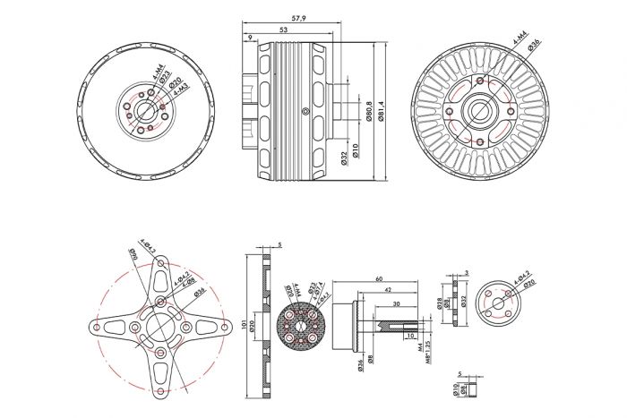 Мотор T-Motor AT7215 30CC KV245 8S-10S 5000W для літаків