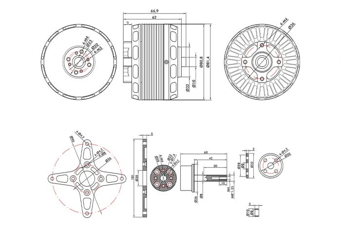 Мотор T-Motor AT7224 KV190 6000W 10-12S для літаків