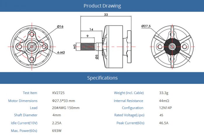 Мотор T-Motor BLACK BIRD 2207 2725KV 4S для мультикоптерів