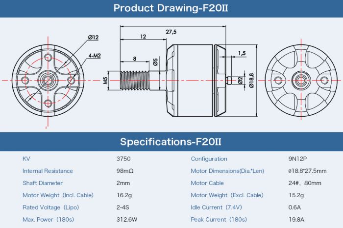 Мотор T-Motor F20 II 1408 3750KV 2-4S для мультикоптерів