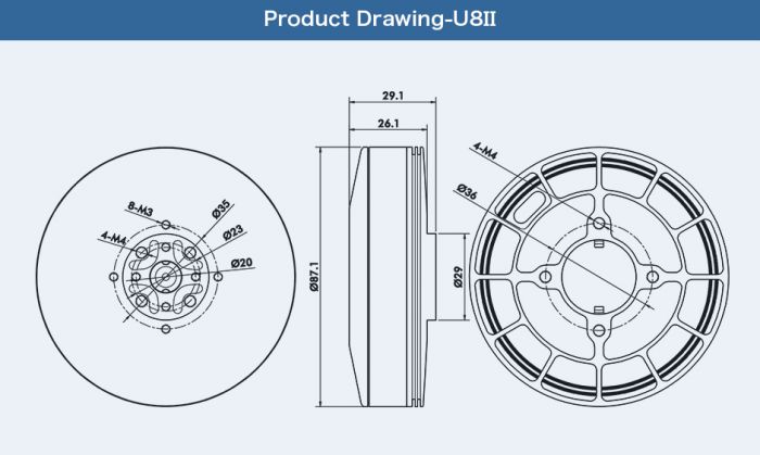 Мотор T-Motor U8 II KV85 12S 916W для мультикоптерів