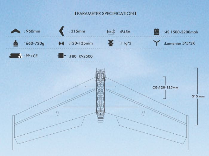 Літаюче крило TechOne FPV WING 900 II 960мм EPP KIT