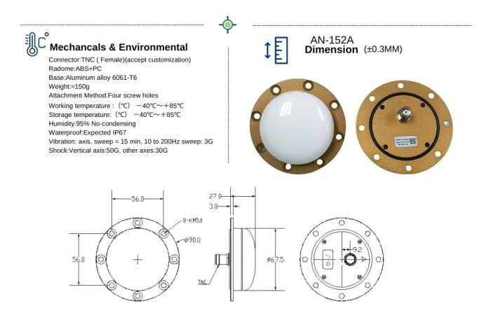 Антена GPS TOPGNSS AN-152A L1 L2 L5 RTK IP67