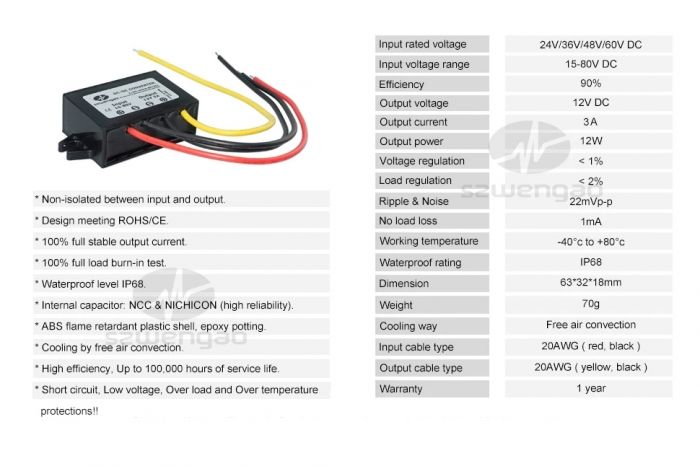 Регулятор напруги WENGAO DC-DC 15-80В 12В 3А знижуючий